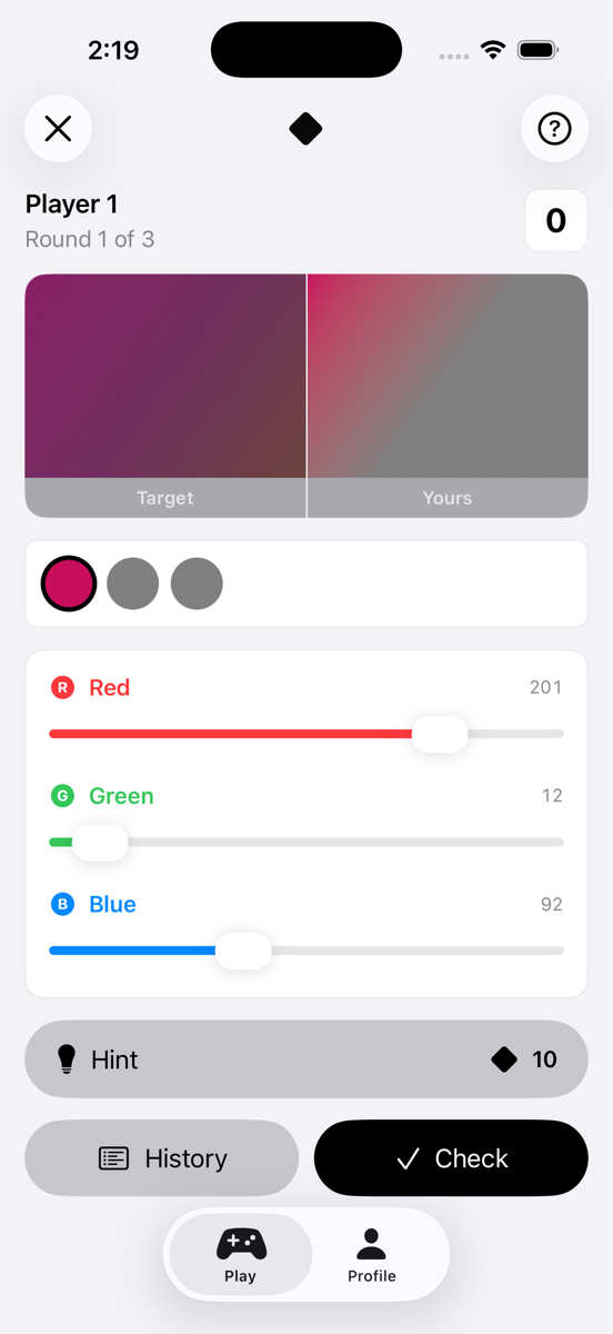 Gradients RGB — matching a gradient with RGB sliders